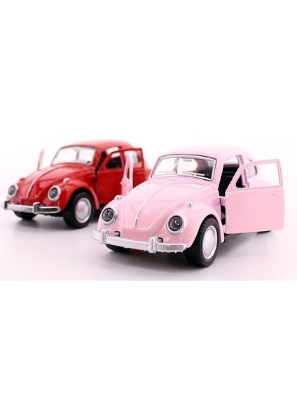 2 Adet Çek-Bırak Metal Vosvos Araba Dıe Cast Büyük Boy 12CM Pembe-Kırmızı modelleri