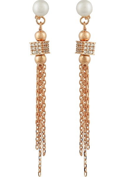 Rose Gümüş Inci Zincir Küpe AS20077F21