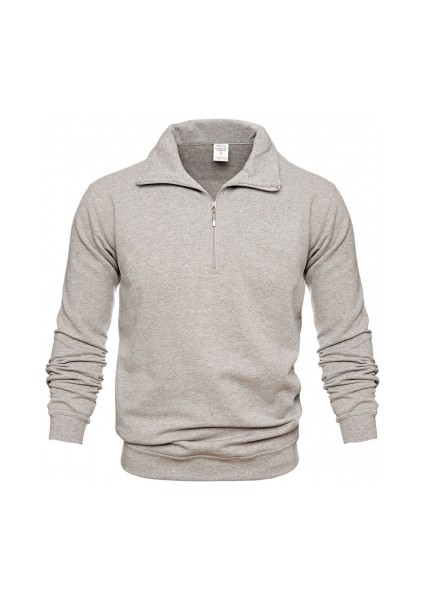 Erkek Sweatshirt Yaka Fermuarlı Gri