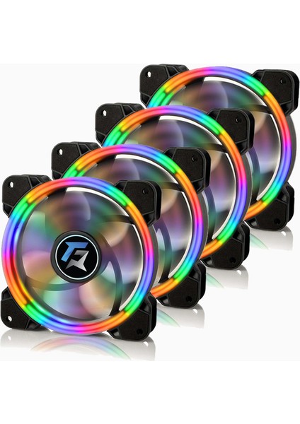 Dual Rıng Raınbow 12CM 120MM Kasa Fan 4 Lü Set