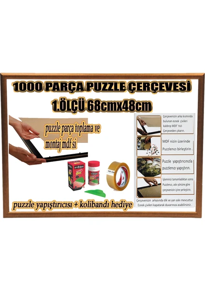 Puzzle Çerçevesi 1000 Parça -Camsız - 1.ölçü 68 cm x 48 cm - Renk Bronz -Çerçeve 23 mm