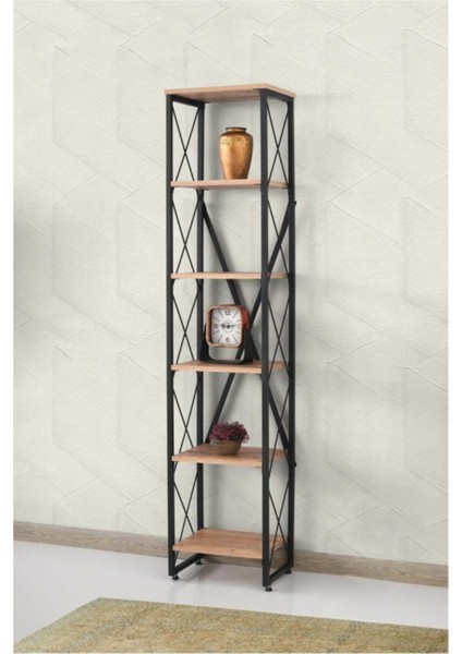 Modern Tarz Ahşap Metal 5 Raflı Kitaplık 40 x 30 x 180