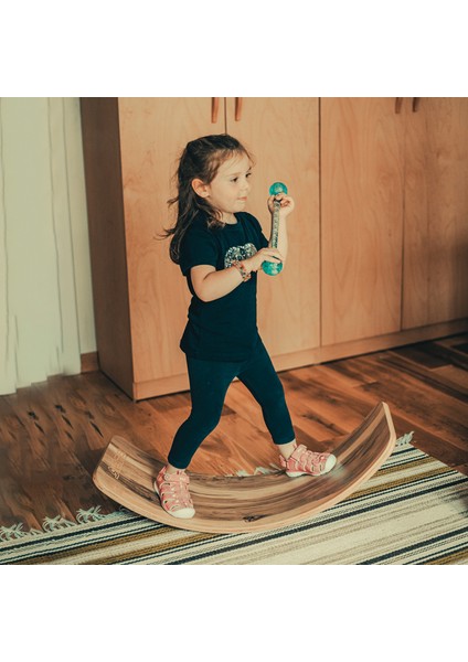 Wavy Board Amerikan Ceviz Laminant Yüzey Mavi Renk Keçeli Denge Tahtası modelleri