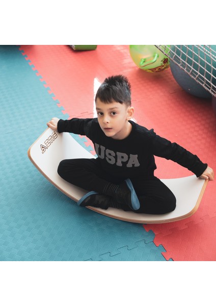 Wavy Board Beyaz Laminant Yüzey Gri Renk Keçeli Denge Tahtası