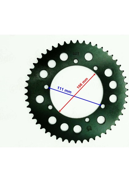 Arka Dişli 50T Kuba Black Cat Cross İç Çap 106Mm 6 Delikli 428
