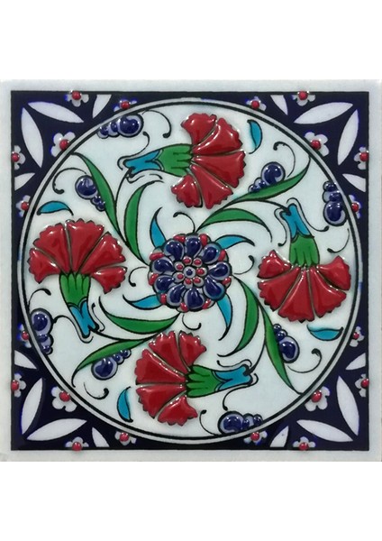 10x10 Cm ED 104 Dörtlü Karanfil İznik El dekoru Çini Pano