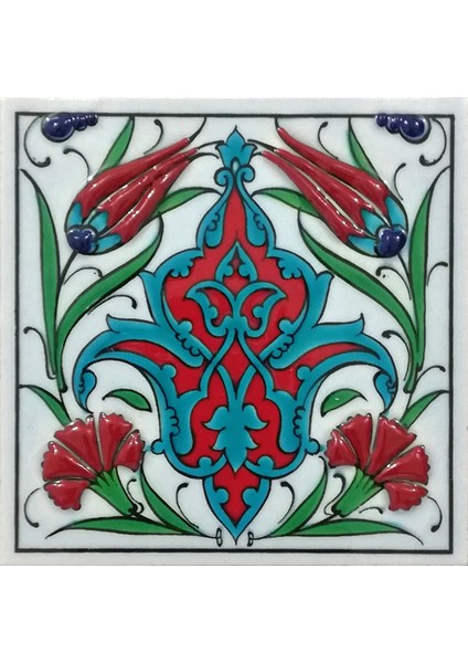 10x10 Cm ED 107 İkili Lale Karanfil Kütahya Çini Pano
