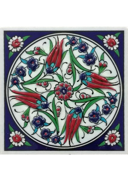 10x10 Cm ED 108 Dört lale El dekoru Kütahya Çini Pano