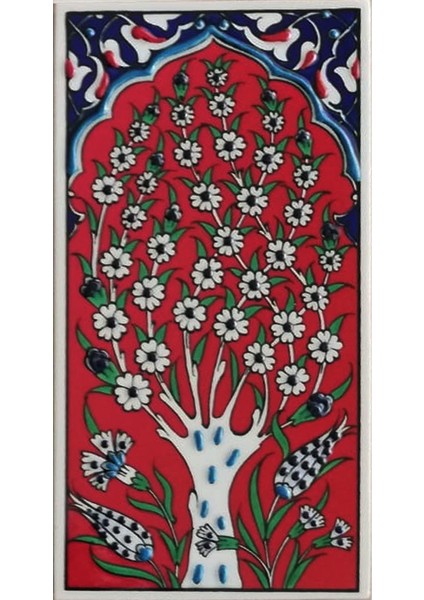 10x20 Cm ED 205 Kırmızı Hayat Ağacı El dekoru Çini Karo