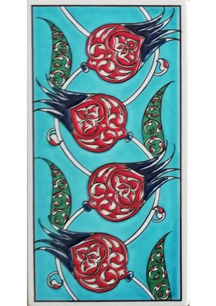 10x20 Cm ED 208 Yeşil Nar çiçekli El dekoru Çini Karo