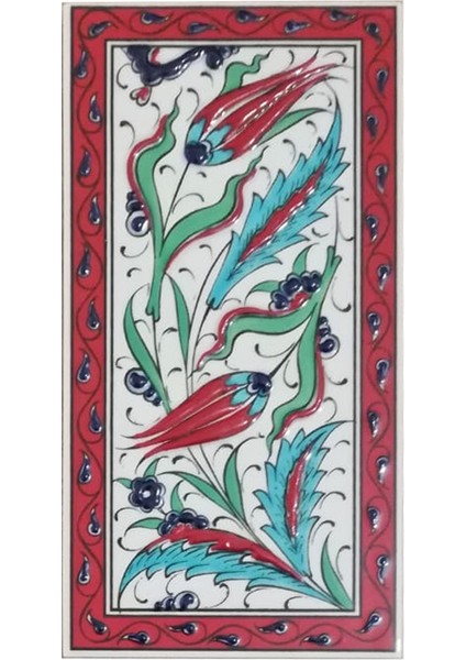 10x20 Cm ED 226 Kırmızı Çerçeve iki lale El dekoru Çini Karo