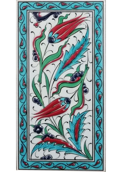 10x20 Cm ED 227 Turkuaz Çerçeveli iki Lale El dekoru Karo