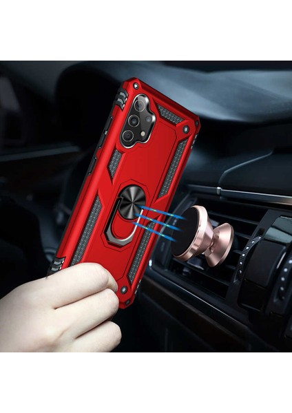 Samsung Galaxy A32 4g Kılıf Çift Katmanlı Yüzüklü Manyetik Vega Kapak + Tam Kaplayan 5d Cam Ekran Koruyucu Gümüş modelleri