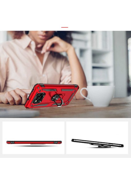 Xiaomi Poco X3 Kılıf Çift Katmanlı Yüzüklü Manyetik Vega Kapak + Tam Kaplayan 6d Nano Ekran Koruyucu Siyah