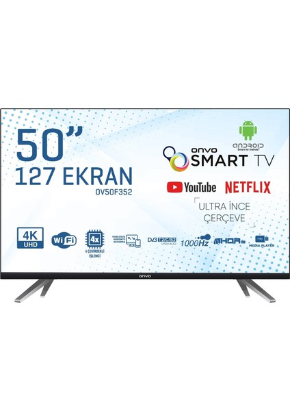 OV50F354 50" 127 Ekran Frameless 4K Ultra HD Android Smart LED TV