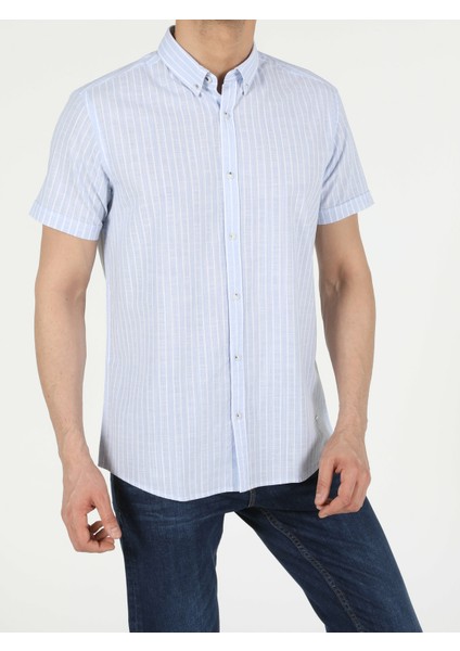 Mavi Regular Fit Shirt Neck  Erkek Kısa Kol Gömlek