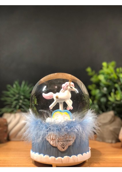 Çiko Toys Unicorn Atlı Işıklı Müzikli Kar Püskürtmeli Büyük Boy Pilli Kar Küresi