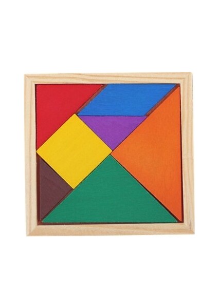 Ahşap Kare Tangram Renkli Zeka Oyunu 7 Parça