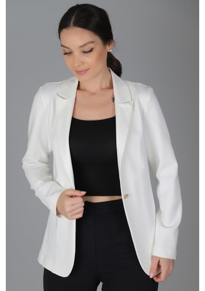 Sweetness Kadın Beyaz Tek Düğmeli Astarsız Ceket