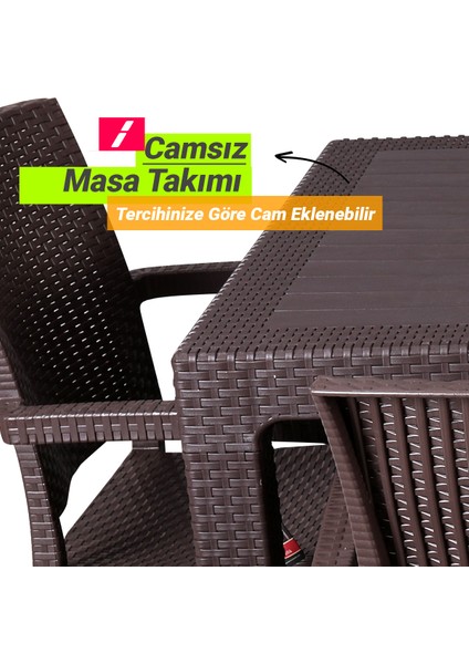 Capissi Zeugma Camsız 6 Kişilik Rattan Balkon Bahçe Masa Takımı Lüx Kahve