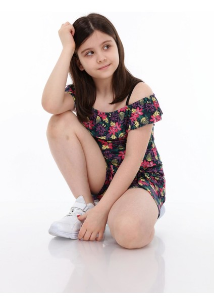 Kız Çocuk Çiçek Desenli Askılı Tulum modelleri