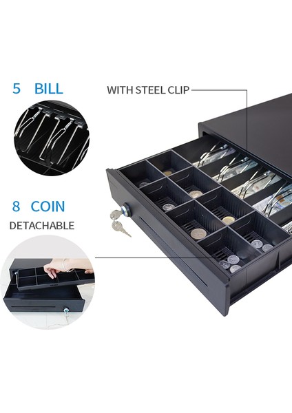 Yeni Metal Büyük Boy Para Çekmecesi 5 Kağıt Göz 8 Bozuk Para indirimleri