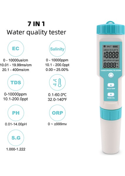 7 In 1 Ph / Tds / Ec / Orp / Sg / Tuzluluk / Sıcaklık (Yurt Dışından)