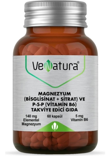 Magnezyum (Bisglisinat+Sitrat) ve P5P (Vitamin B6) 60 Kapsül