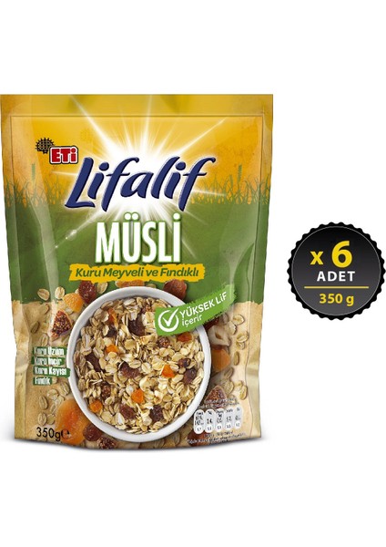 Lifalif Kuru Meyveli ve Fındıklı Müsli 350 g x 6 Adet