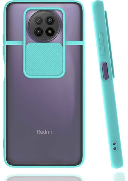 - Xiaomi Redmi Note 9 5G - Kılıf Slayt Sürgülü Arkası Buzlu Lensi Kapak - Turkuaz