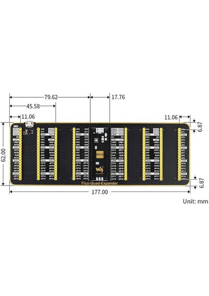 Raspberry Pi Pico Için Dörtlü Gpıo Genişletici - Dört Set Erkek Header - USB Güç Konektörü