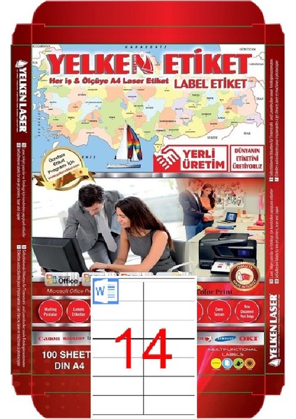 Laser Etiket YN5514 14'lü A4 Beyaz 105 x 38