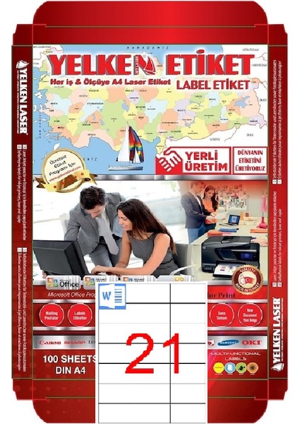 Laser Etiket YN5124 21'li A4 Beyaz 70 x 42,43