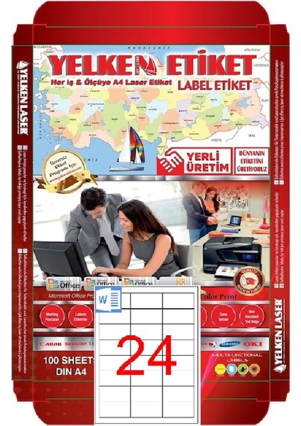 Laser Etiket YN5533 24'lü A4 Beyaz 70 x 35 mm