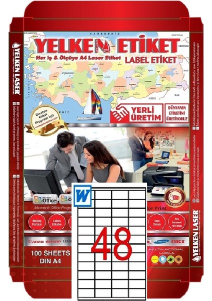Laser Etiket YN5248 48'li A4 Beyaz 52,5 x 23