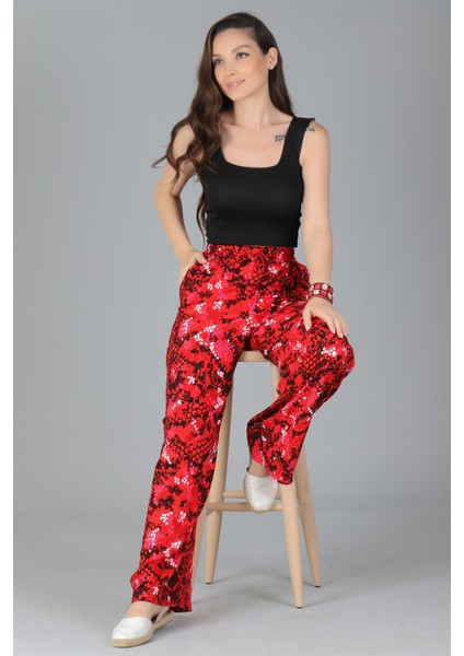 Sweetness Kadın Kırmızı Bol Paça Beli Lastikli Pantolon
