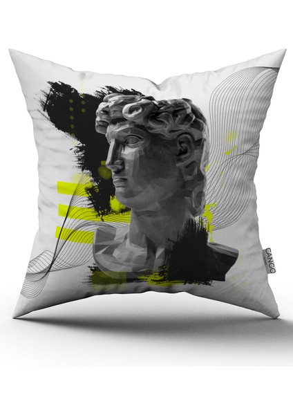 Beyaz Siyah Modern Heykel Figürlü Dijital Baskılı Kırlent Kılıfı