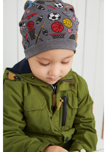 Çocuk Füme Spor Desenli Şapka Bere Yumuşak Çift Katlı Pamuklu Penye fiyatları