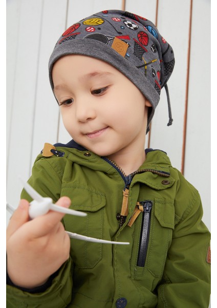 Çocuk Füme Spor Desenli Şapka Bere Yumuşak Çift Katlı Pamuklu Penye modelleri