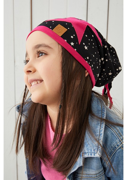 Fuşya Siyah Çocuk Şapka Bere Yumuşak Pamuklu Penye Elit Seri