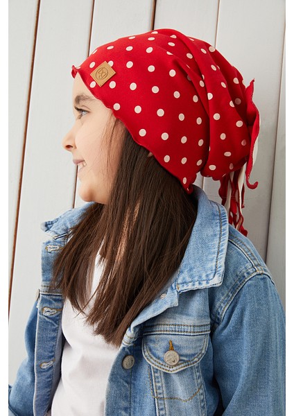 Kırmızı Beyaz Çocuk Şapka Bere Yumuşak Pamuklu Penye Elit Seri