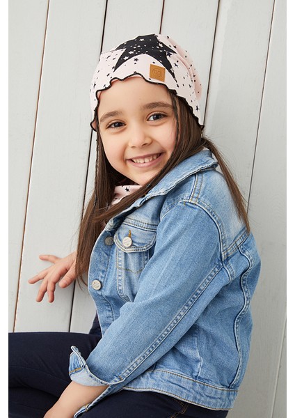 Pudra Siyah Çocuk Şapka Bere Yumuşak Pamuklu Penye Yıldız Seri modelleri