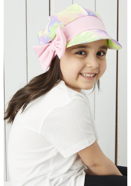 Kız Çocuk Vizyerli Şapka Yumuşak Penye Malzeme Renkli Batik Desen 4 Mevsim