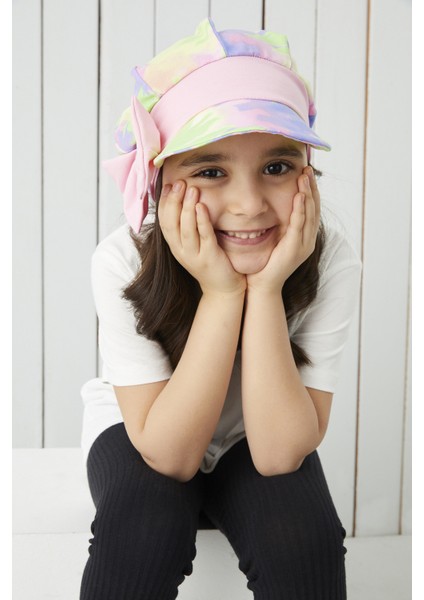 Kız Çocuk Vizyerli Şapka Yumuşak Penye Malzeme Renkli Batik Desen 4 Mevsim fırsatları