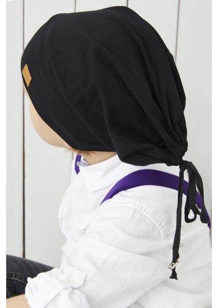 Çocuk Siyah Ip Detaylı 4 Mevsim Şapka Bere -Yumuşak Penye fiyatları