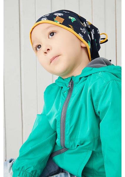 Pamuklu Çift Katlı Yumuşak Penye Lacivert Sarı Figürlü Erkek Çocuk Bebek Şapka Bere Yerli Üretim modelleri