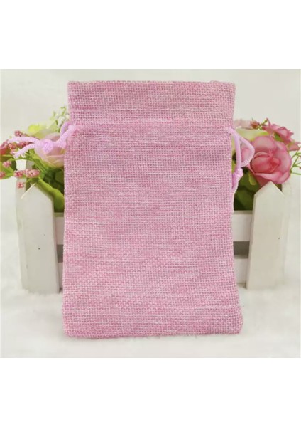Kese Pembe Renk Jüt Kumaş 12X17 cm 10 Adet