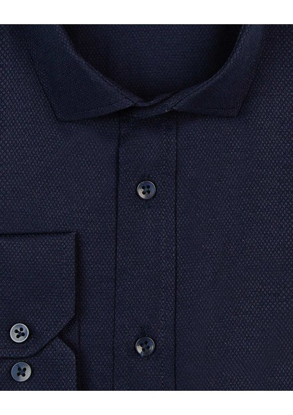 Slim Fit Armür Desenli Lacivert Erkek Gömlek fiyatları