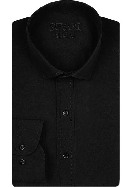 Slim Fit Siyah Erkek Gömlek