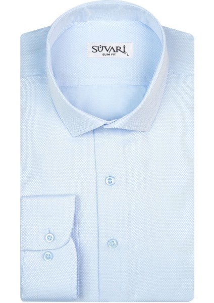 Slim Fit Armür Desenli Siyah Erkek Gömlek